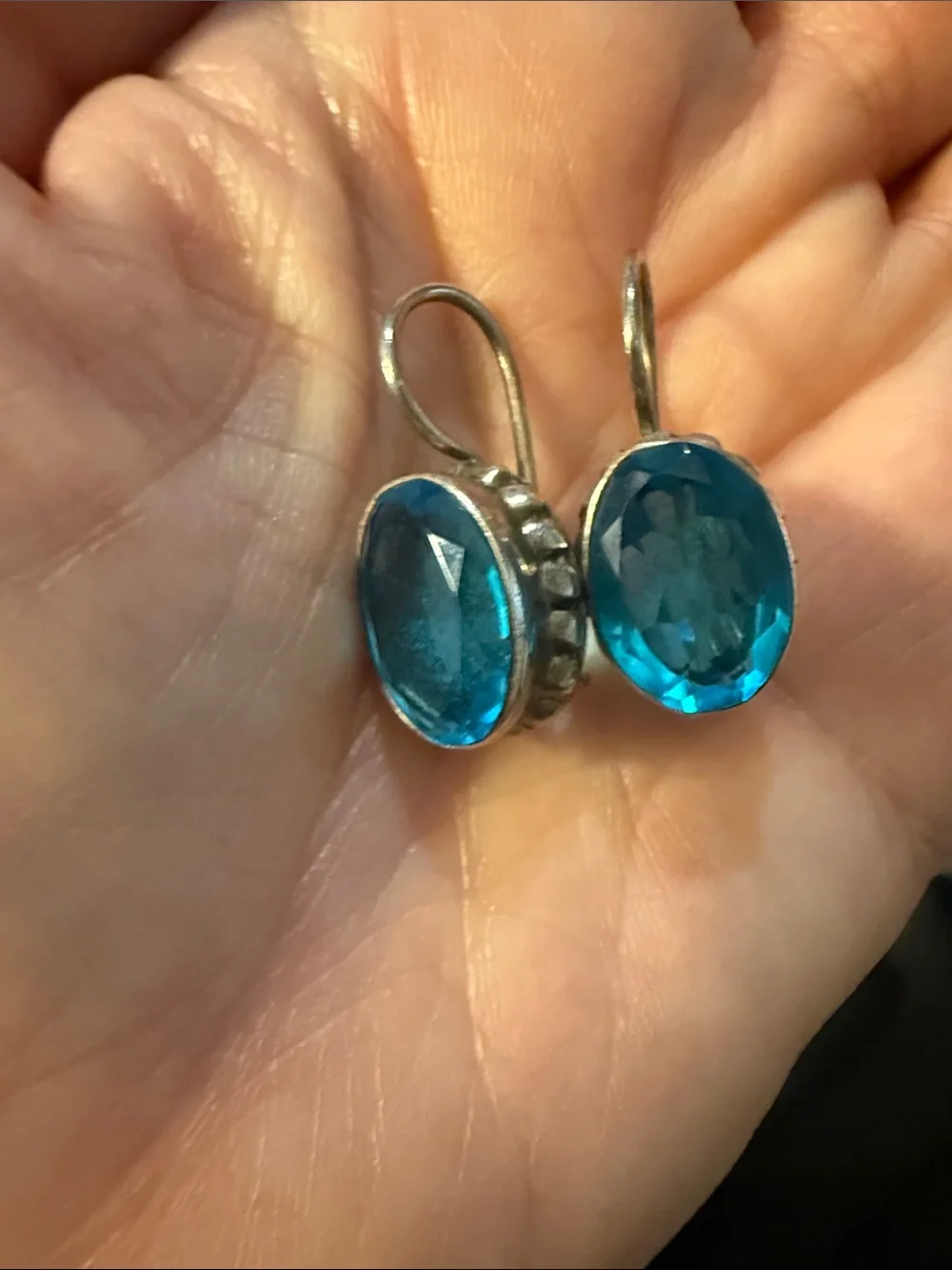 Blue Oval Crystal Drop Earrings - Unbranded